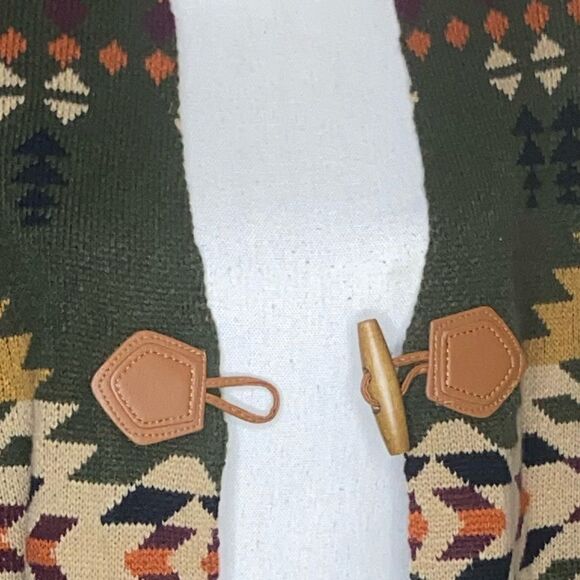 keren hart Sz Med Southwestern Aztec Toggle Close Long Knitted Cardigan Sweater - Picture 4 of 8